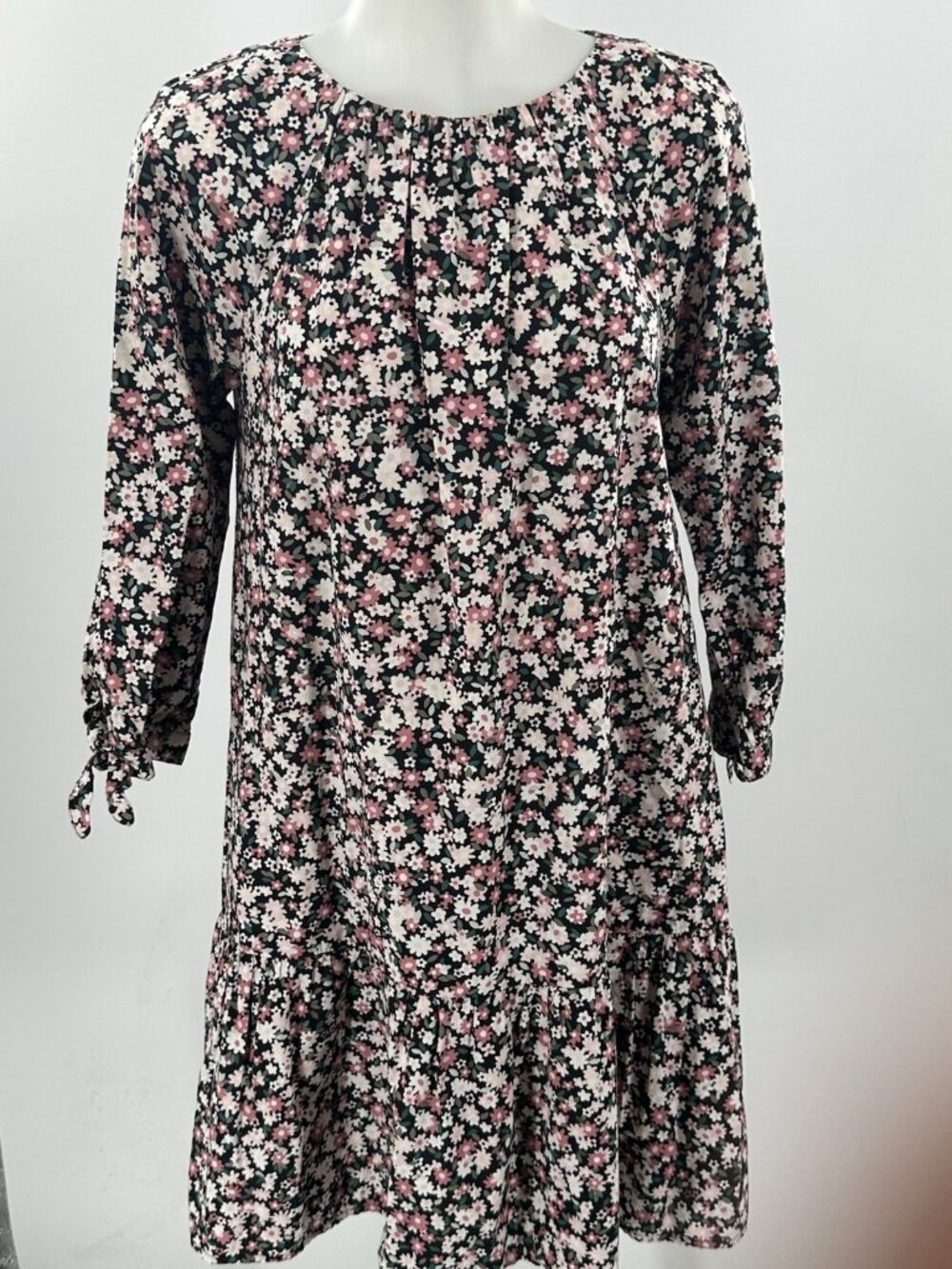 Kate Spade Floral Dress XS Cotton Cottagecore Ruffle 3/4 Sleeve Key Hole Pleated